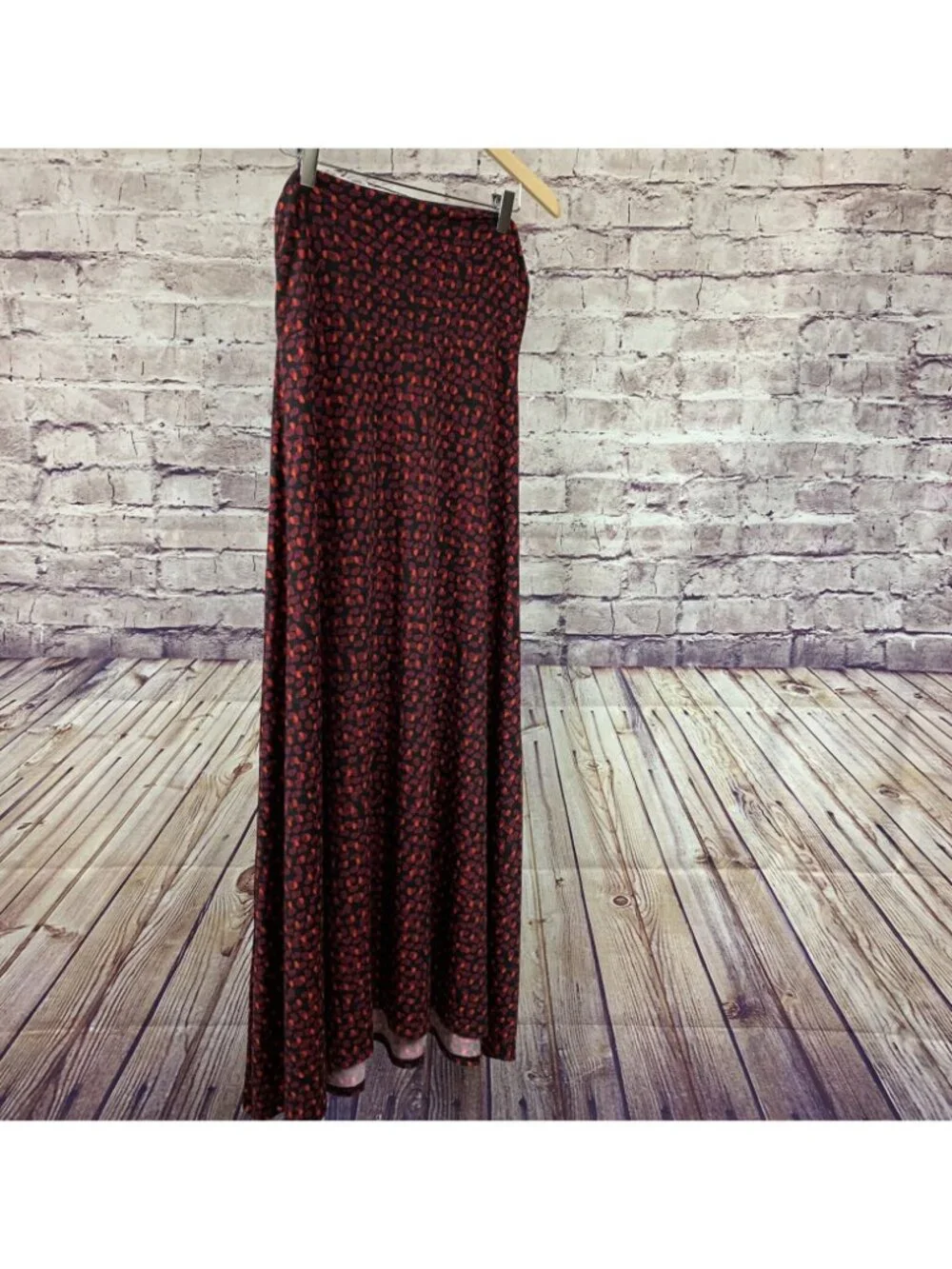 LuLaRoe Red Black Paisley Print Pull On Maxi Skirt